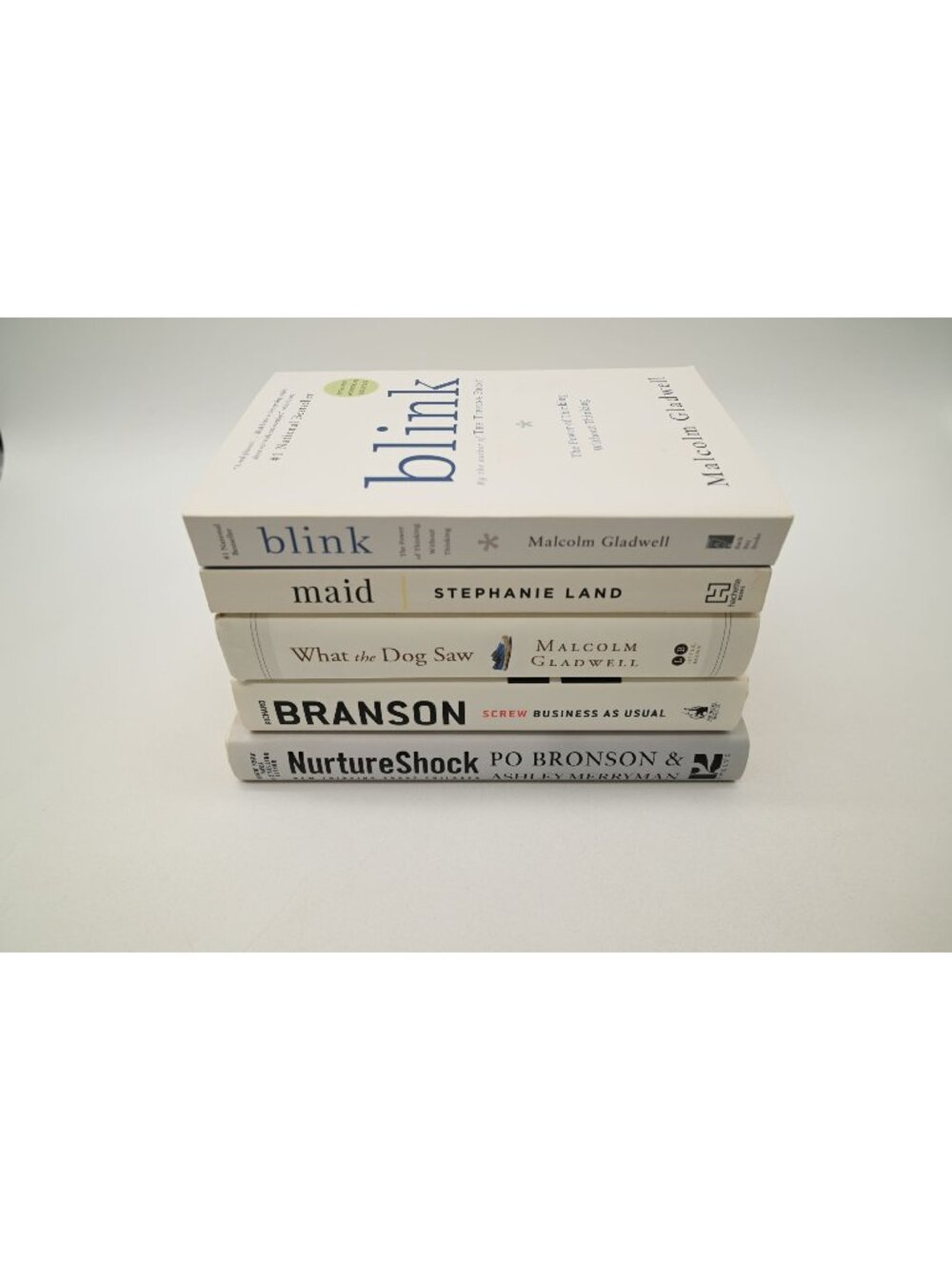 Lot of 5 Books Malcolm Gladwell Blink Maid Branson NurtureShock What the Dog Saw
